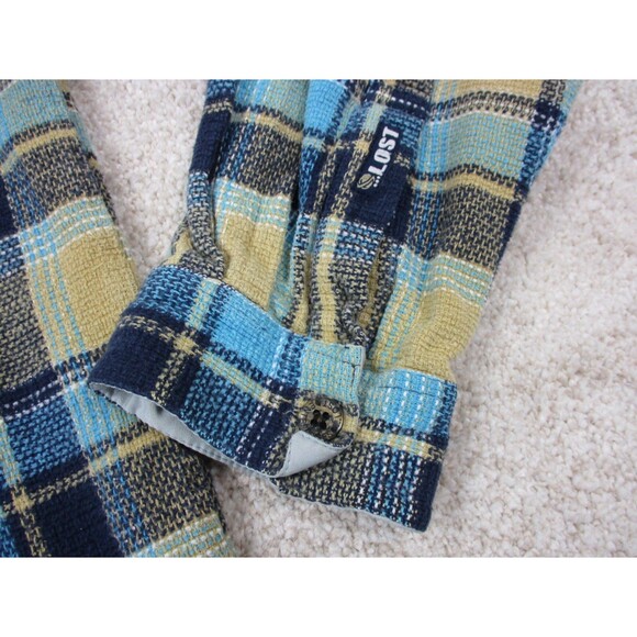 Lost Enterprises Shirt Mens Large Brown Blue Plaid Cotton Casual Button Up - Picture 5 of 14